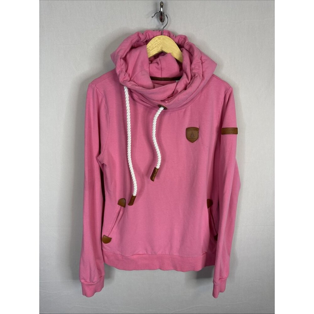 Wanakome Pink Cowl Neck Hoodie L Leather Patch Pullover Canada Sweatshirt